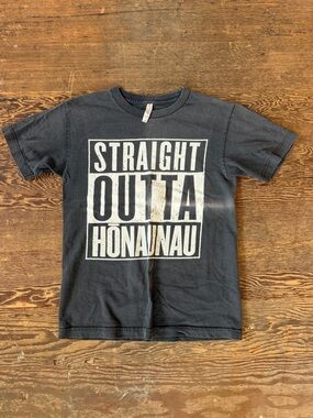 Alstyle Black Tee with White "STRAIGHT OUTTA HONAUNAU" Graphic